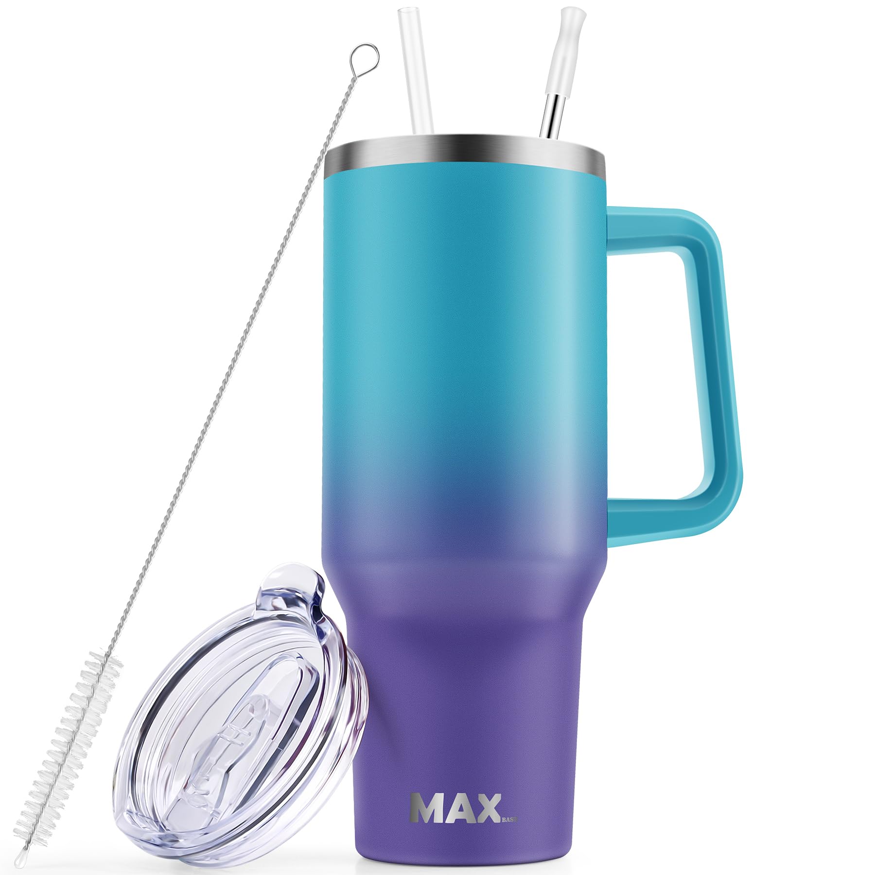 MaxBase 40 Oz Tumbler with Handle and Straw Lid, Insulated Reusable Stainless Steel Travel Mug Keeps Drinks Cold up to 34 Hours, 100% Leakproof Bottle (Amethyst)