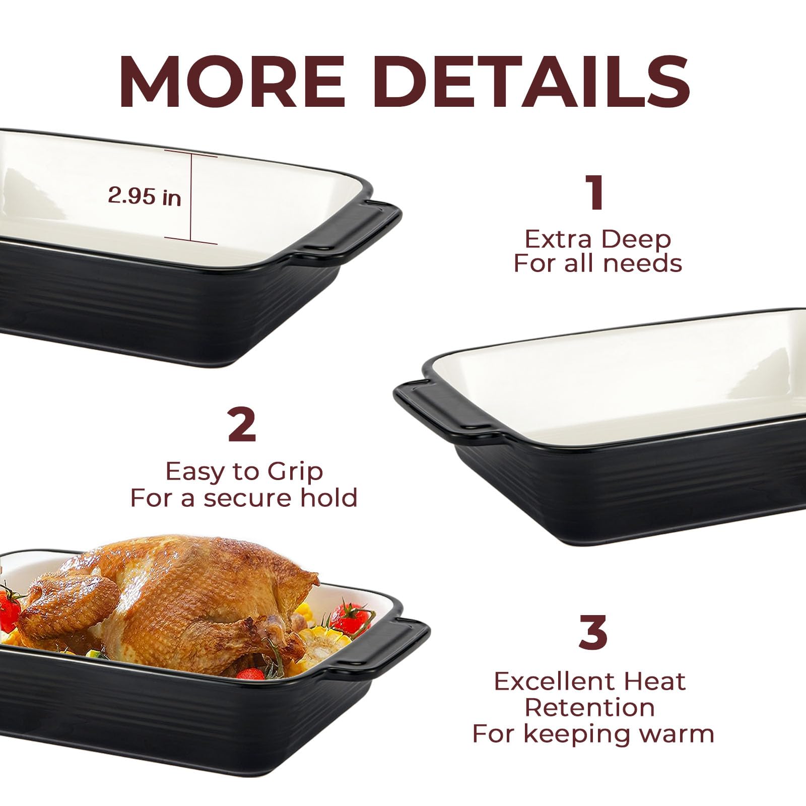 LIFVER Casserole Dish for Oven, 9x13 Ceramic Baking Dish, 115oz Large Lasagna Pan, Durable Deep Baking Pan with Handles, Oven Safe, Home & Kitchen Decor Gifts, Black