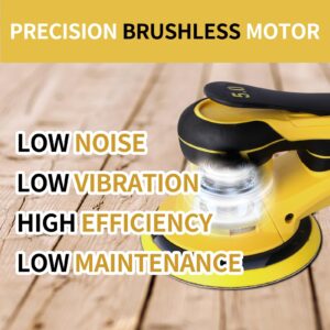 Electric Random Orbital Sander 350W Brushless Motor 3/16 inch Orbit, 110V 6-Inch 10000 RPM Variable Speed Tool for Metal Fabrication, Woodworking Walls and Car Polishing with Plastic Case