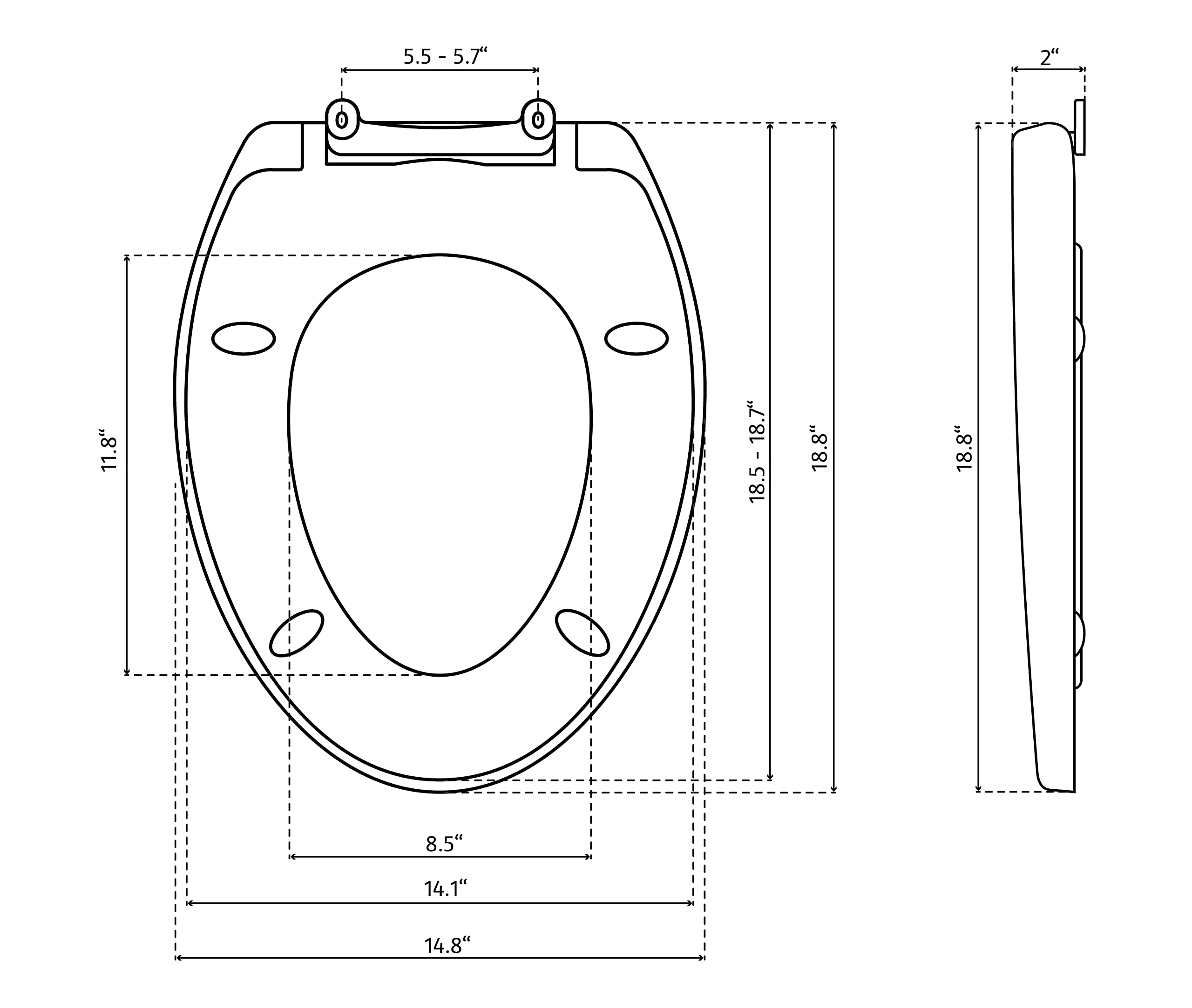 Bullseat Elongated Premium Slow Close Toilet Seat white - Click n’ Clean, Durable, Scratch Resistant