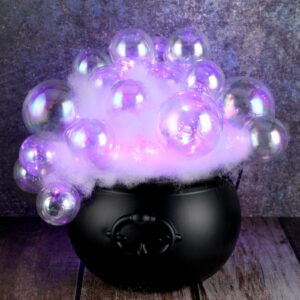 liliful light up bubble cauldron diy set, 7.68" black plastic witches cauldron with handle 24 pcs clear plastic balls and string light halloween cauldron candy bowl for halloween decorations (purple)