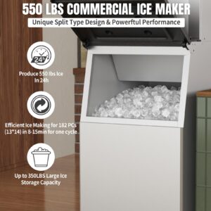 XPW Commercial Ice Maker Machine - 550LBS/24H with 350LBS Bin 110V 1200W Ultra Strong Compressor Stainless Steel Construction Fully Automatic Operation Perfect for Bar Restaurants and Business