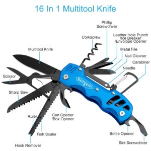 Bovgero Multitool Knife, 16 in 1 Pocket Knife, Handmade Multi Tool Knife, Gift for Men boyfriend dad him husband, Blue