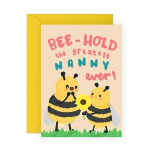 central 23 nanny birthday card - bee-hold the greatest nanny ever! - thinking of you greeting cards for grandmother - mother's day card for her - gifts for women - comes with fun stickers