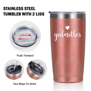 LiqCool Godparents Proposal Gift, Godmother & Godfather Insulated Tumbler Set with Keychain, Godparents Gift from Godchild, God Parents Presents for Mother's Day Baptism, 20oz Black & Rose Gold