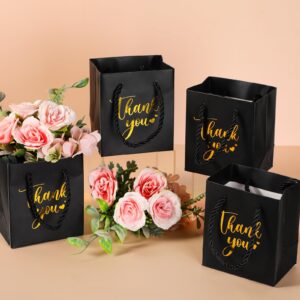 Honoson 30 Pcs Mini Gift Bag with Handle 4 x 2.75 x 4.5'' Small Thank You Paper Bag Foil Gift Bag Wedding Wrap Bag Halloween Birthday Christmas Thanksgiving Party Favor Bag(Black/Gold)