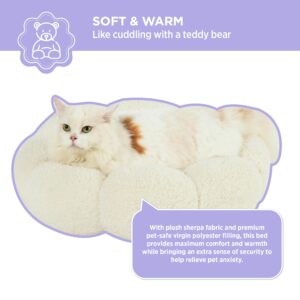 Lesure Calming Cat Beds for Indoor Cats - Cute Flower Pet Beds in Teddy Sherpa Plush, Donut Round Fluffy Puppy Bed, Non-Slip Extra Small Dog Bed Fits up to 15 lbs, Machine Washable, Cream 20"