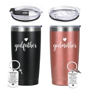 liqcool godparents proposal gift, godmother & godfather insulated tumbler set with keychain, godparents gift from godchild, god parents presents for mother's day baptism, 20oz black & rose gold