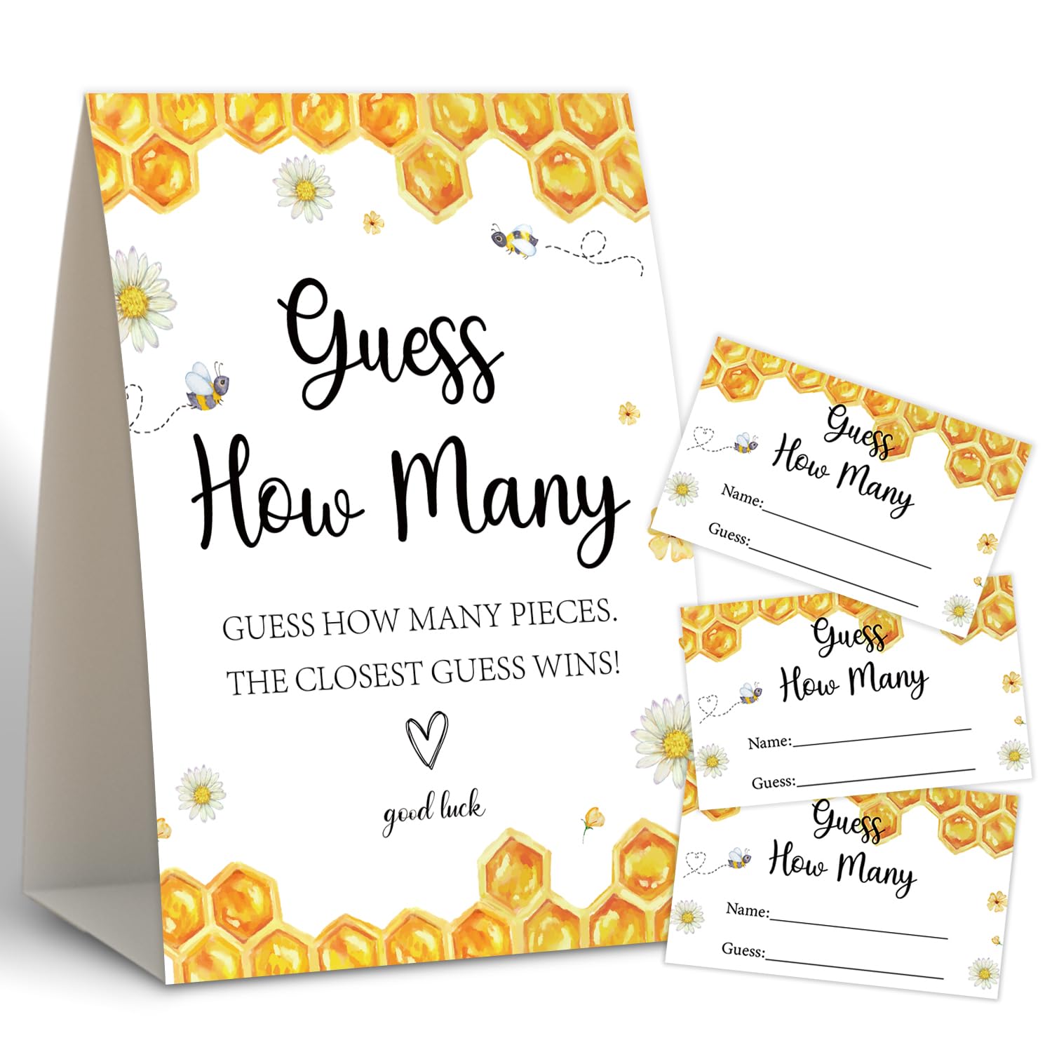 Honey Bee Shower Game,Guess How Many,Baby Shower Games,Wedding Shower Games,Baby Shower Decorations Gender Neutral,Bridal Shower Decoration,Birthday Party Game,50 guess Cards & 1 Sign -4