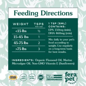 Fera Pets Probiotics and Plant Based Omega 3s, 6, 9 Bundle for Dogs and Cats – All Natural Probiotic Powder with 5 Billion CFUs Per Scoop – Omega 3s for Healthy Skin, Coat, and Immune System (8oz.)