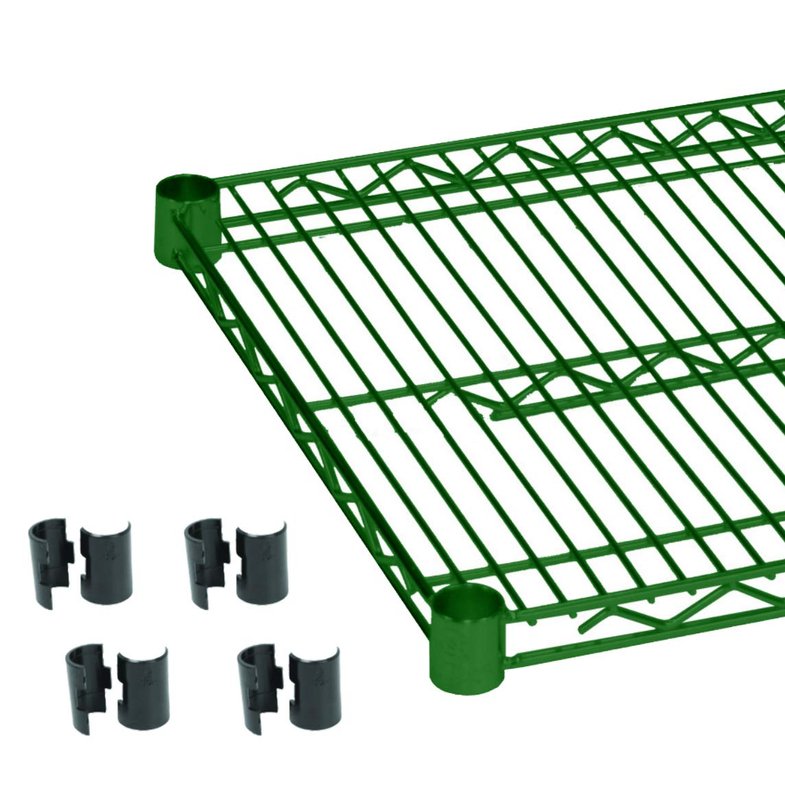 Thunder Group CMEP2448 Wire Shelving, 24" x 48", 850 lb. Capacity, with 4 Sets of Sleeve Clips, Heavy Duty, epoxy Coated, Green, NSF, Pack of 2