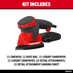 CRAFTSMAN Detail Sander, Corded Mouse Sander for Woodworking, Includes 2 Attachments, Sandpaper Sheets and Dust Bag (CMEW210)