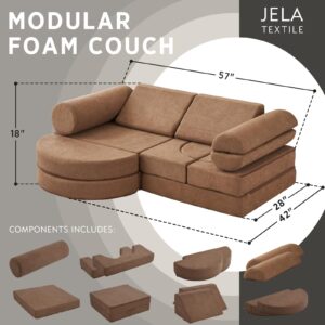 jela Kids Couch 14PCS Luxury, Floor Couch Floor Sofa Modular Furniture for Adults, Playhouse Play Set for Toddlers Babies, Modular Foam Play Couch, Modular Sectional Sofa (Coffee, 57"x28"x18")