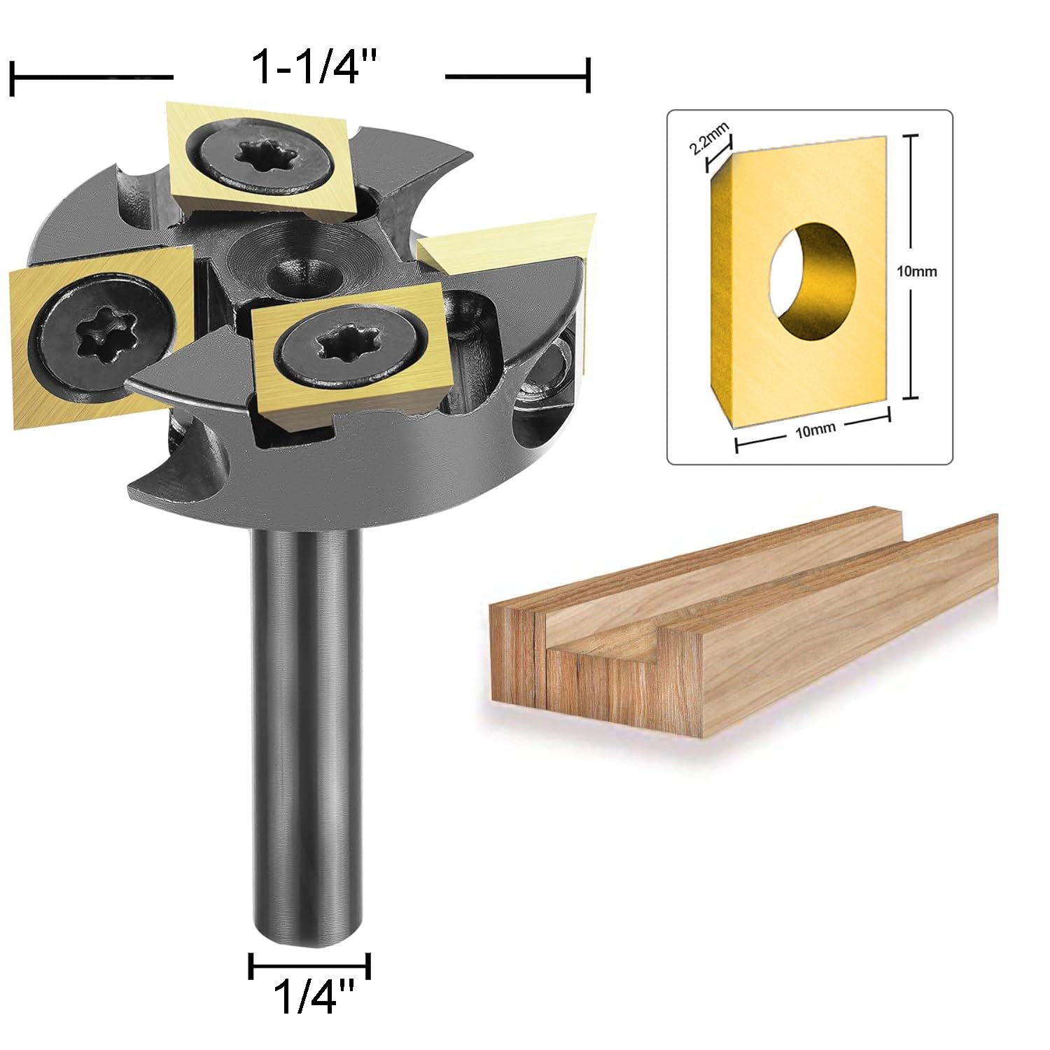 SpeTool Carbide Insert Surfacing Router Bit Spoilboard Planing 1-1/4 inch Cutting Diamter Slab Flattening for Woodworking with ATS Coating