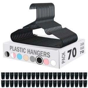 70 plastic hangers with clips stackable hangers nonslip clothes hangers pants hangers space saving adults suit hangers with clips short hanger black hangers with 40 additional hanger clips