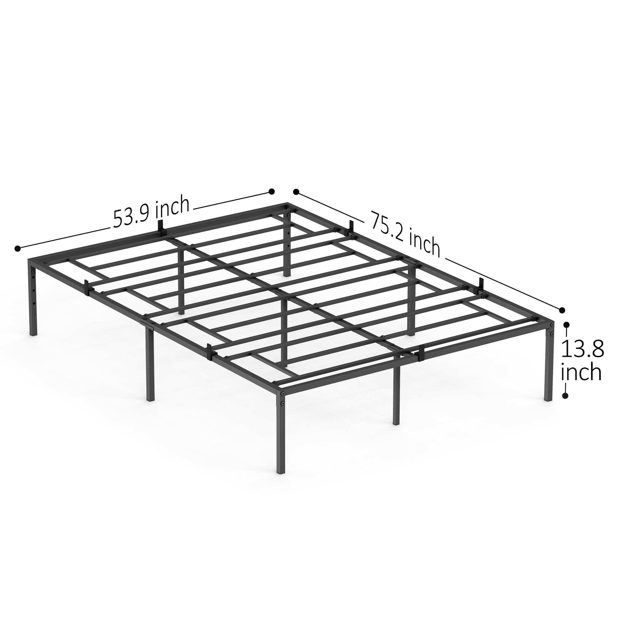 IDEALHOUSE Full Size Bed Frame, Metal Full Platform Bed Frame,14 Inch Bed No Box Spring Needed Easy to Assemble Black Mattress Foundation (Full)