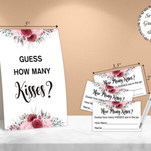 Floral Theme Guess How Many Kisses Bridal Shower Game,Wedding Shower,Bridal Shower Decorations,Popular Bridal Shower Games,Engagement Party Game,Set Including 1 Sign And 50 Guessing Cards-03