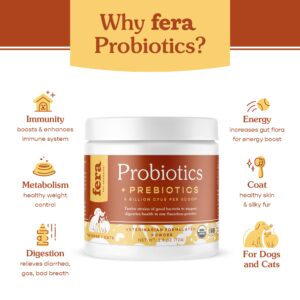 Fera Pets Probiotics and Plant Based Omega 3s, 6, 9 Bundle for Dogs and Cats – All Natural Probiotic Powder with 5 Billion CFUs Per Scoop – Omega 3s for Healthy Skin, Coat, and Immune System (8oz.)