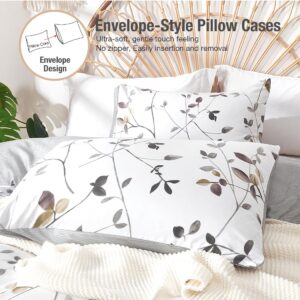 Lekesky Reversible Duvet Cover King Size, White Grey Tree Branch Pattern Comforter Cover King 3pc Super Soft Microfiber Breathable Botanical Bedding Sets with Zipper Ties