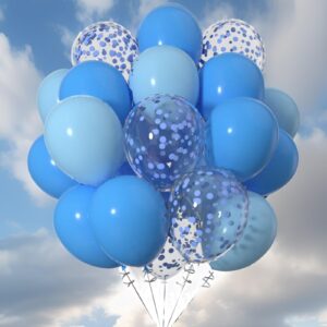 Capesaro Blue Balloons,12 Inch Light Blue Confetti Latex Balloons for Boys Party Decorations,Pack of 50