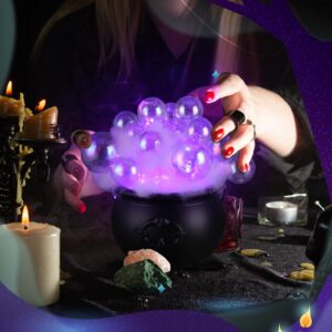 Liliful Light up Bubble Cauldron DIY Set, 7.68" Black Plastic Witches Cauldron with Handle 24 Pcs Clear Plastic Balls and String Light Halloween Cauldron Candy Bowl for Halloween Decorations (Purple)