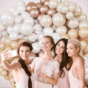 Pearl White Double Stuffed Balloon Arch Metallic Champagne Balloon Garland Neutral Balloon Arch Kit Nude Bobo Cream Apricot Coffee Sand Globos For Boho Baby Wedding Bridal Shower Backdrop Decorations