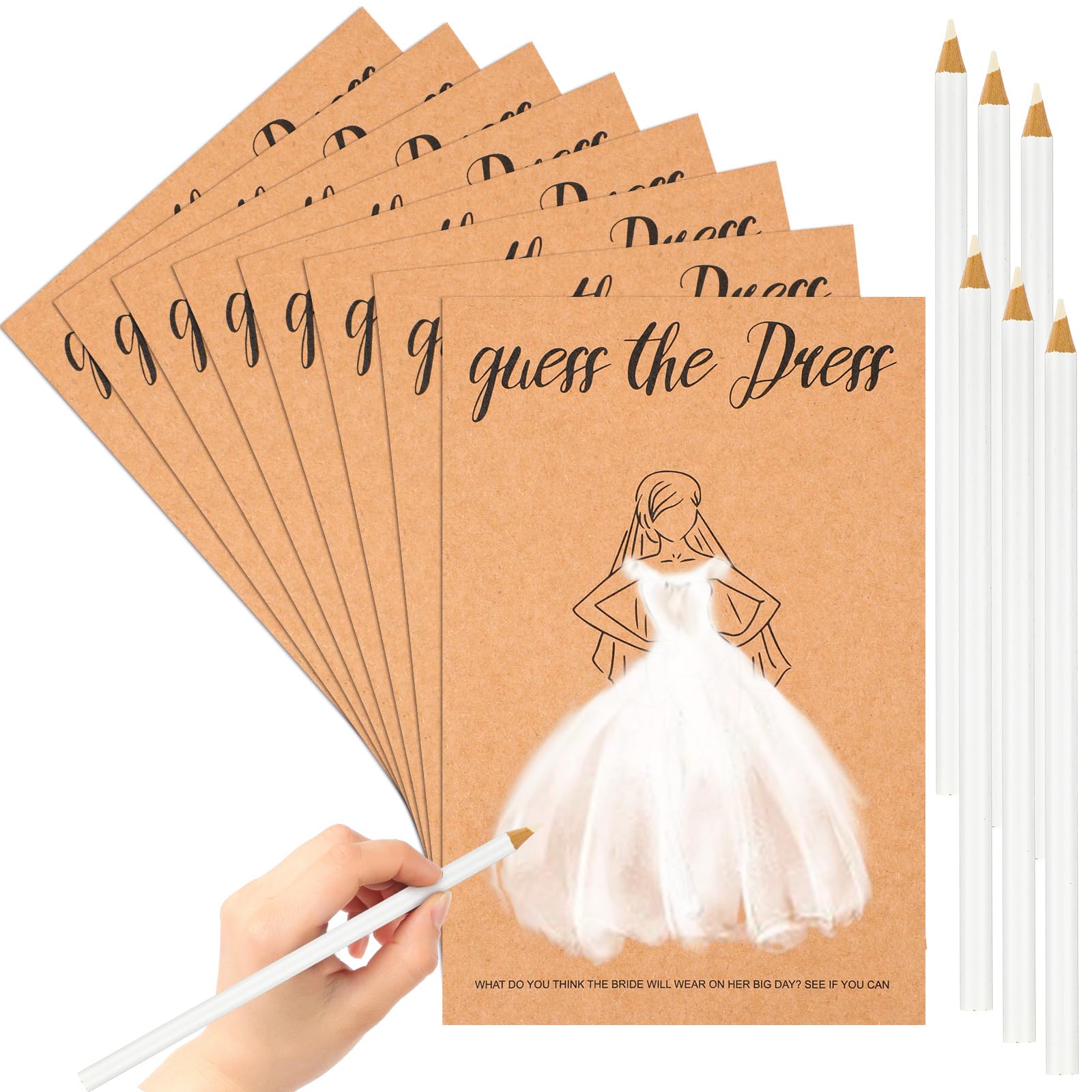 Tenceur 50 Sets Guess the Dress Bridal Shower Games Include 50 Guess the Dress Card Bridal Shower Game Wedding Shower Games and 50 White Sketching Pencils for Bridal Shower Wedding Party Favors