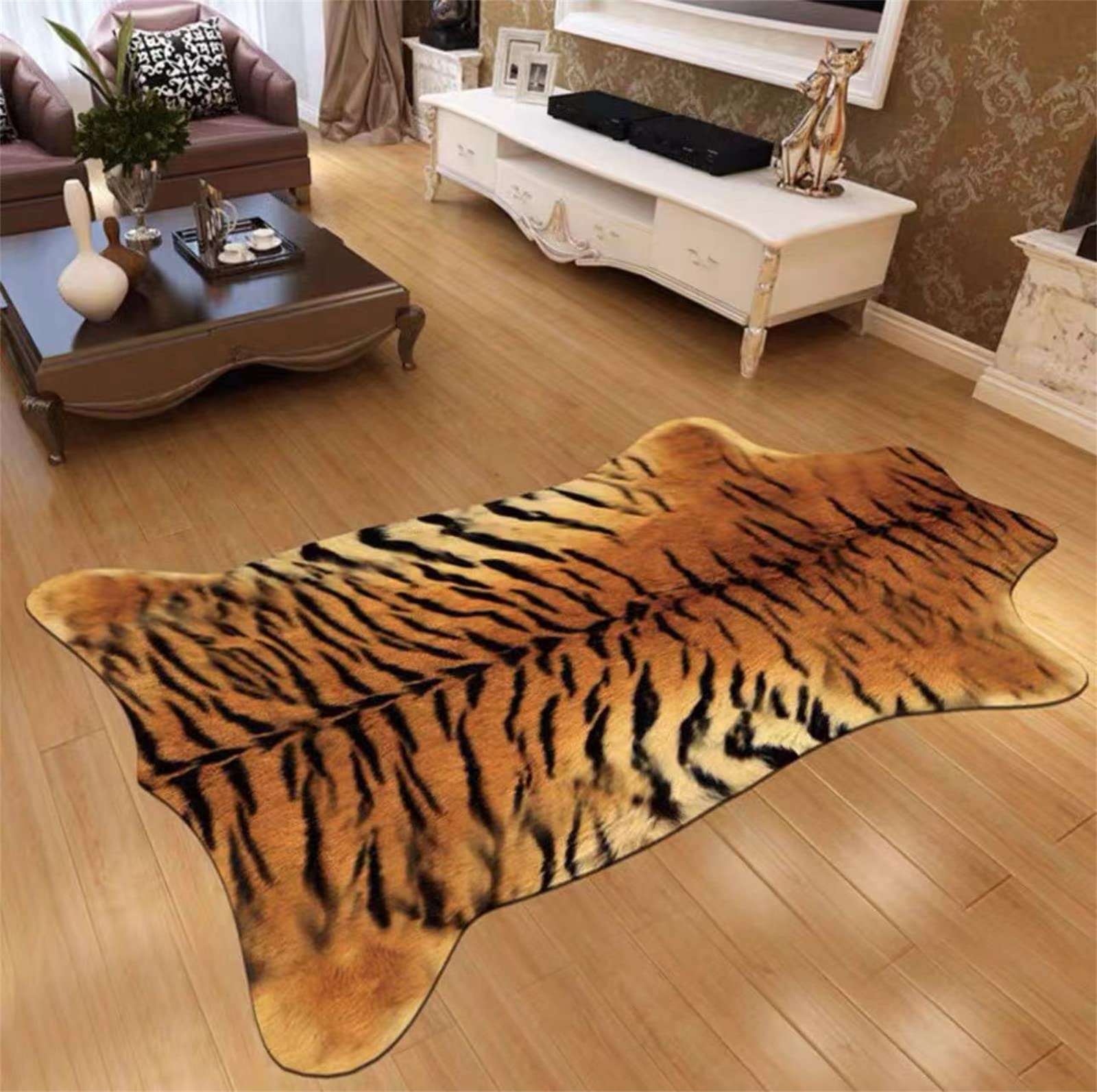 Animal Skin Area Rug,3x4ft, Tiger Skin Print Pattern Large Carpet, Modern Home Decor Living Room Carpet, Suitable for Living Room, Bedroom, Dining Room, Dormitory Washable Flannel Floor Mats