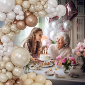 Pearl White Double Stuffed Balloon Arch Metallic Champagne Balloon Garland Neutral Balloon Arch Kit Nude Bobo Cream Apricot Coffee Sand Globos For Boho Baby Wedding Bridal Shower Backdrop Decorations