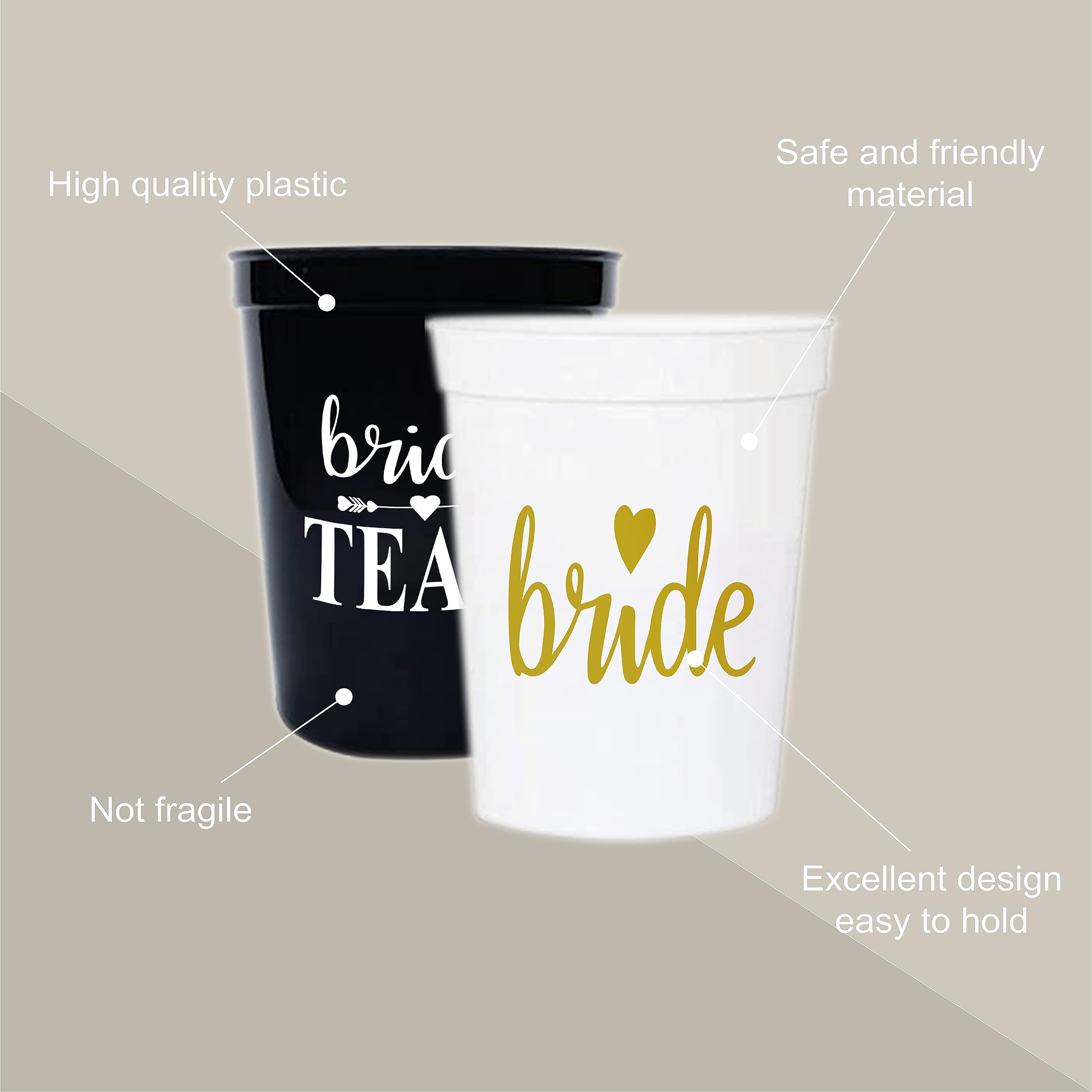 LADY&HOME Bachelorette Party Plastic Cups Bride Team Gifts Reusable Party Cups for Bridal Party(Black)