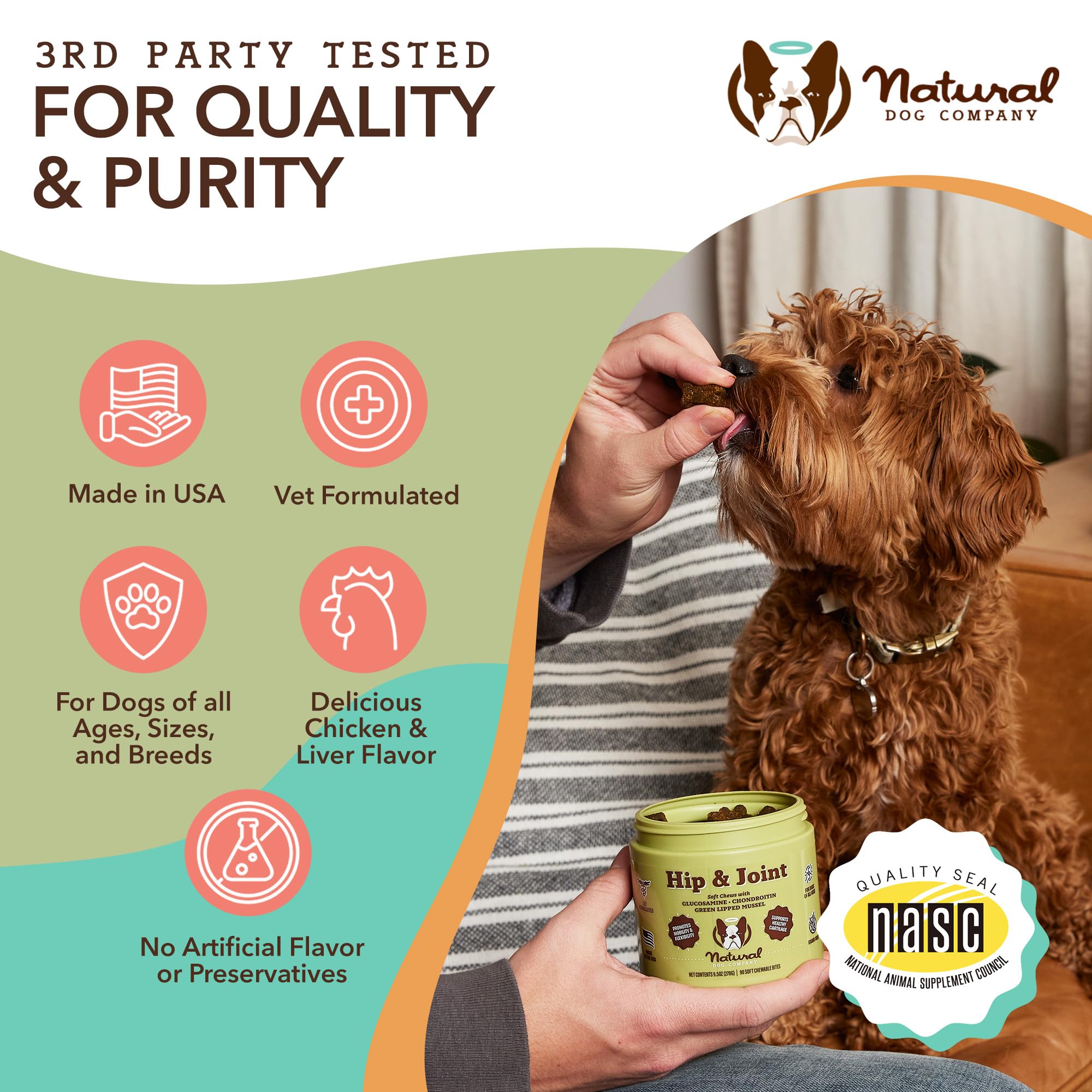 Natural Dog Company Hip & Joint and Probiotic Chews for Dogs Bundle: Glucosamine & Probiotics - Joint Support and Digestive Health Combo for Dogs of All Breeds and Sizes