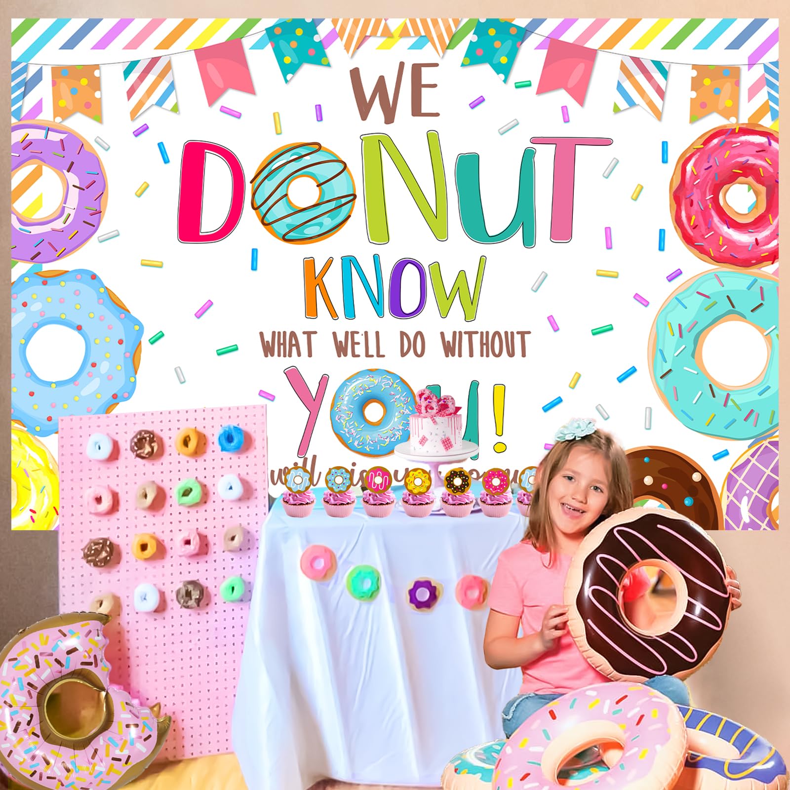 Balterever Donut Going Away Party Decoration We Donut Know What We Would Do without You Decorations with i Donut Want to Say Goodbye Backdrop for Graduation Relocation Retirement Farewell Party