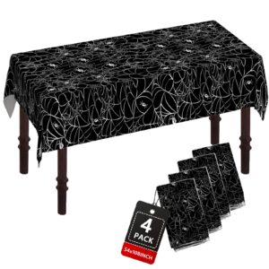 atfunshop halloween tablecloth plastic 4packs 54 x 108 rectangular black spider web disposable table cover waterproof spillproof table cloth