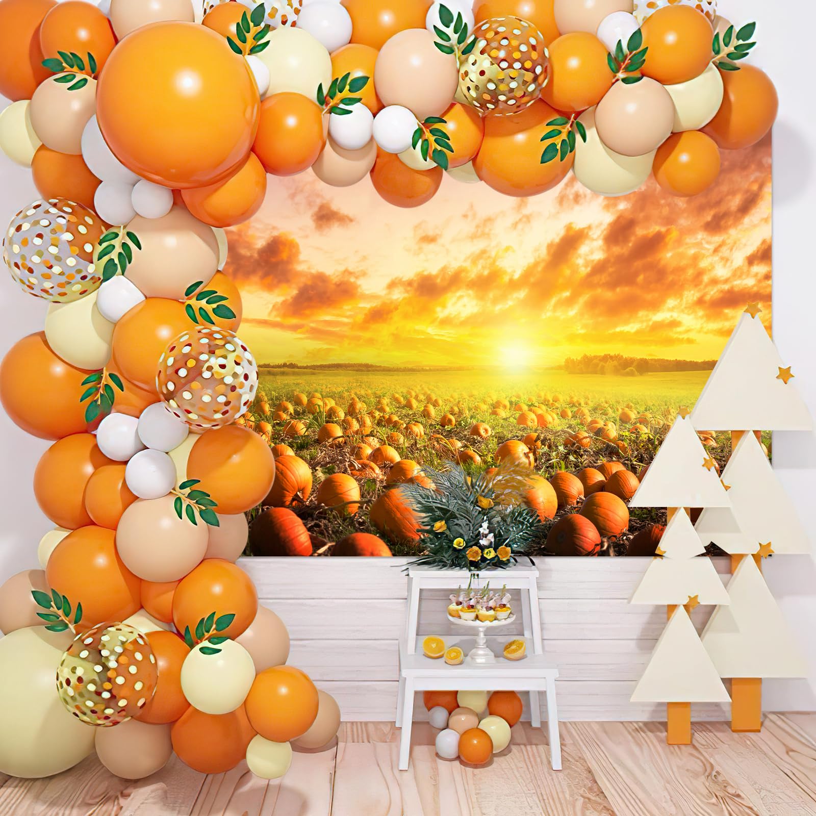 Avezano Fall Pumpkin Patch Backdrop Sunlight Pumpkin Pasture Background Harvest Autumn Thanksgiving Baby Shower Bday Party Portrait Studio Photobooth Props 7x5 ft, 83x59 inch