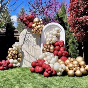 Burgundy Gold Balloons Garland Double Stuffed Wine Red Sand White Balloons Metallic Gold Latex Balloons Arch Kit for Bridal Wedding Christmas Anniversary Baby Shower Birthday Party Decorations