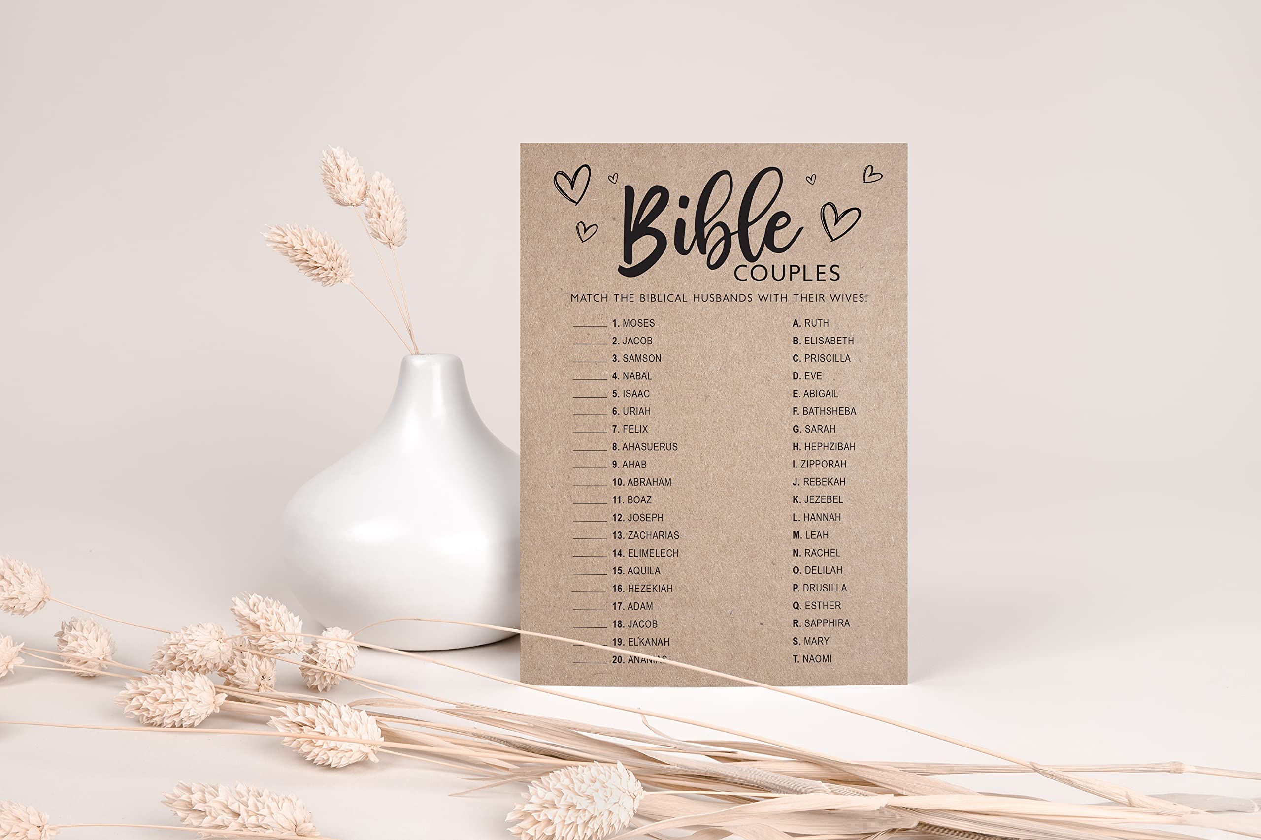 Your Main Event Prints Bridal Shower Games, Fun Activities, Kraft Minimalist Style (Bible Couples Game)