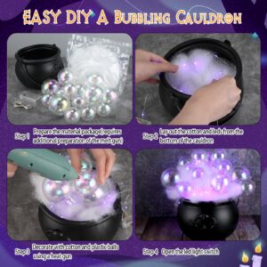 Liliful Light up Bubble Cauldron DIY Set, 7.68" Black Plastic Witches Cauldron with Handle 24 Pcs Clear Plastic Balls and String Light Halloween Cauldron Candy Bowl for Halloween Decorations (Purple)