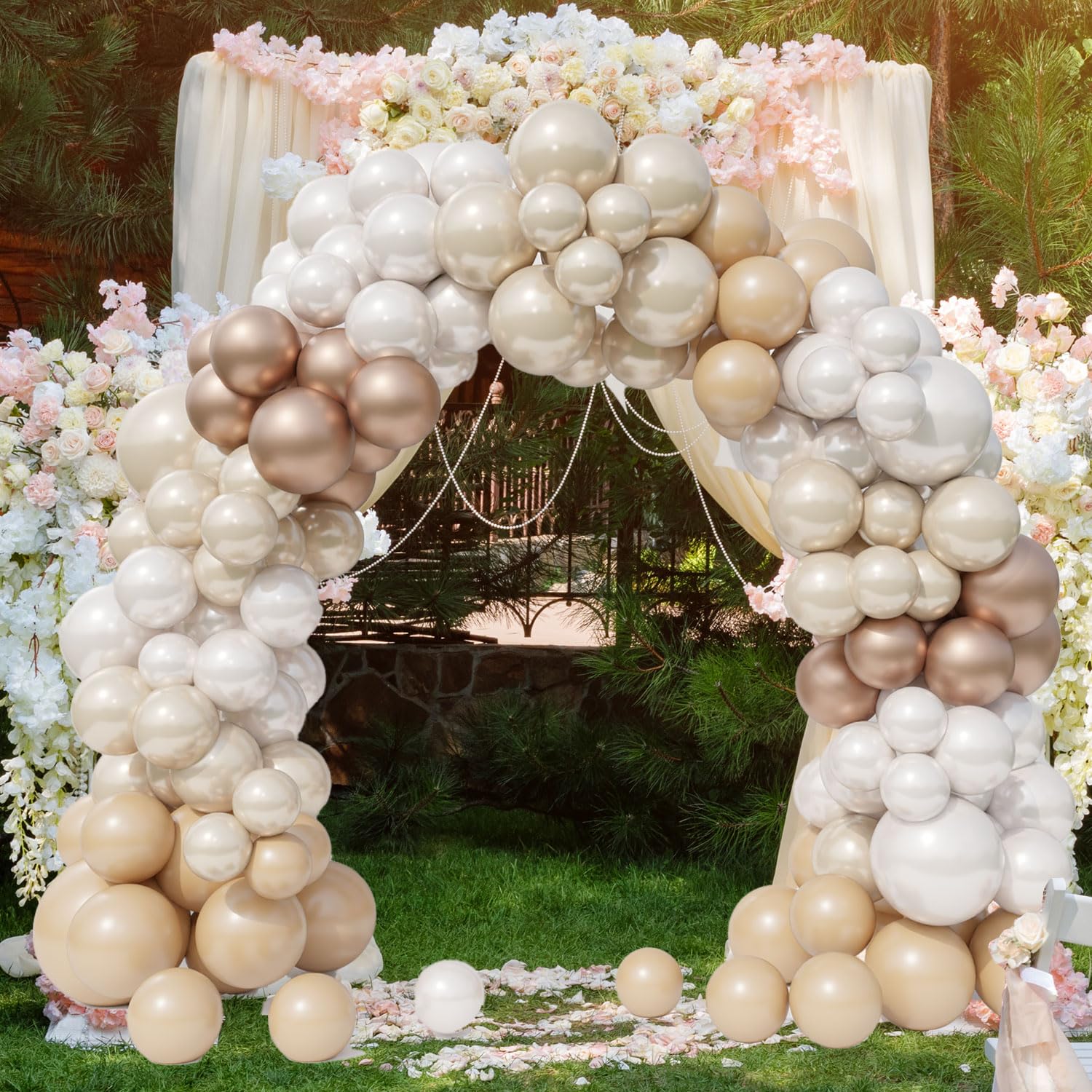 Pearl White Double Stuffed Balloon Arch Metallic Champagne Balloon Garland Neutral Balloon Arch Kit Nude Bobo Cream Apricot Coffee Sand Globos For Boho Baby Wedding Bridal Shower Backdrop Decorations