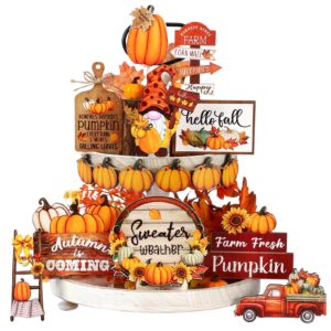 16 pcs fall tiered tray decor pumpkin gnome truck wooden signs fall table decorations centerpieces farmhouse thanksgiving decor for home autumn harvest table shelf decor