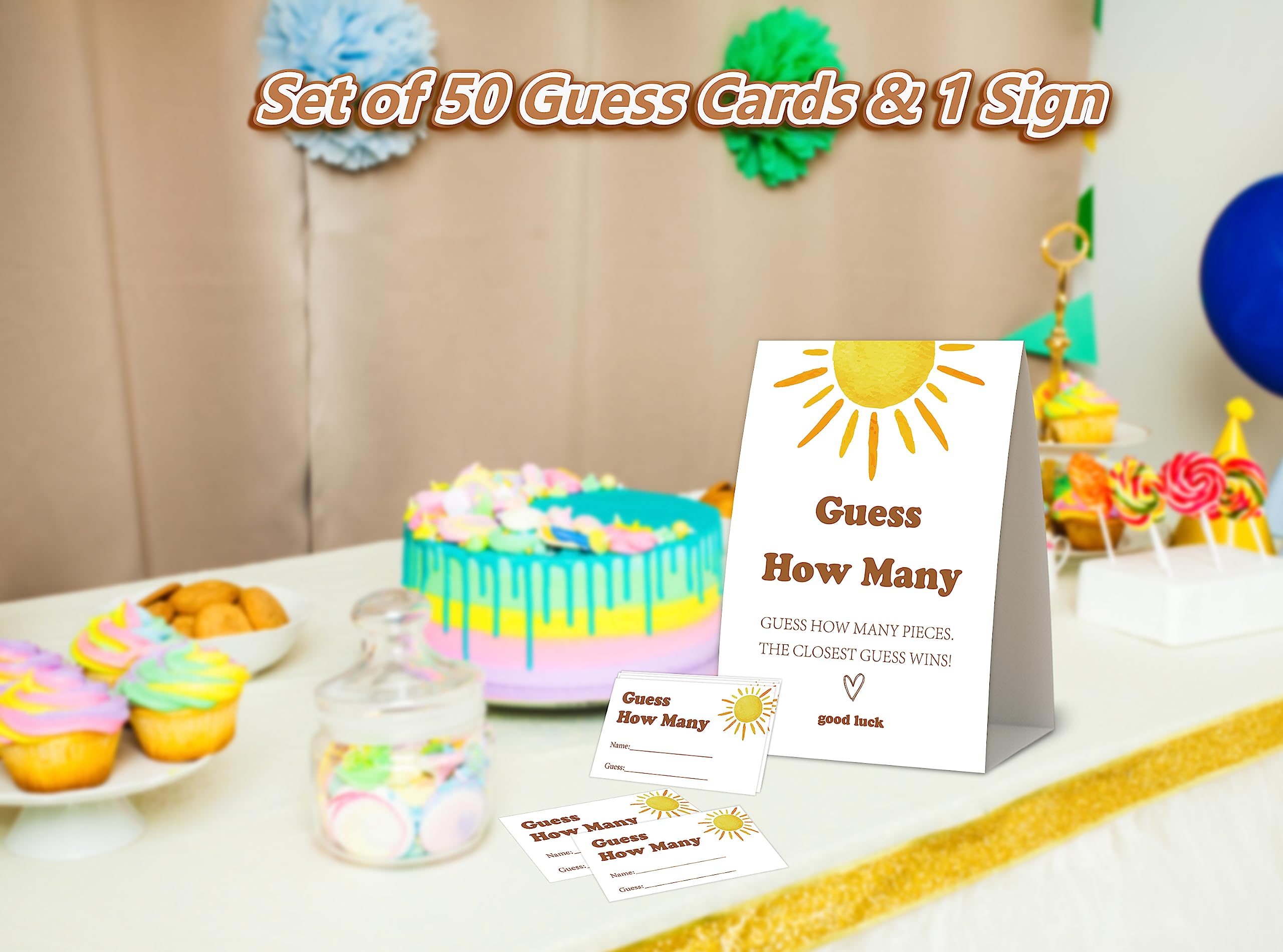 Here Comes The Sun Shower Game,Guess How Many,Baby Shower Games,Wedding Shower Games,Baby Shower Decorations Gender Neutral,Bridal Shower Decoration,Birthday Party Game,50 guess Cards & 1 Sign -11