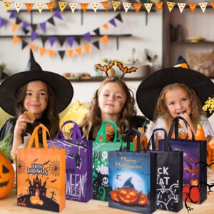 emzrivo 6PCS Halloween Trick or Treat Bags Halloween Large Gift Bag Halloween Tote Bags with Handles, Halloween Non-Woven Bags for Trick or Treat, Halloween Party Supplies, 15×11.8×3.9”