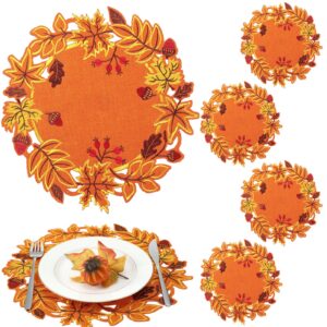 yingzhao 6 pcs fall placemat thanksgiving autumn harvest placemats embroidered maple leaves double layer table mats cutwork for home kitchen dining table holiday party decoration