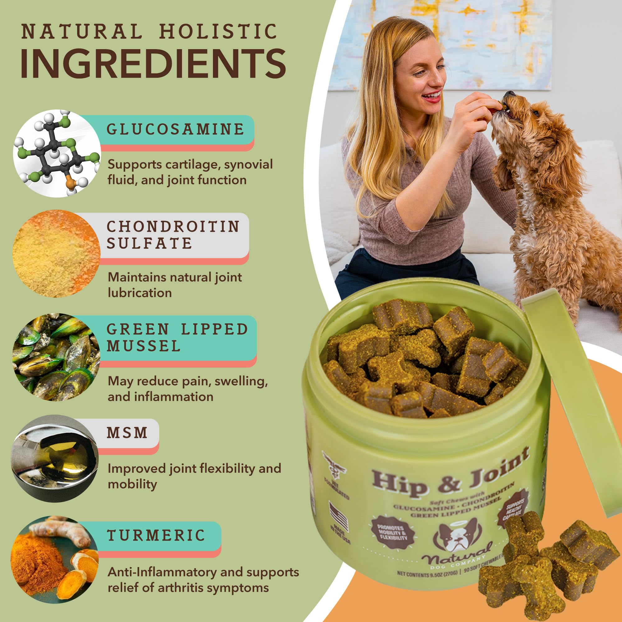 Natural Dog Company Hip & Joint and Probiotic Chews for Dogs Bundle: Glucosamine & Probiotics - Joint Support and Digestive Health Combo for Dogs of All Breeds and Sizes