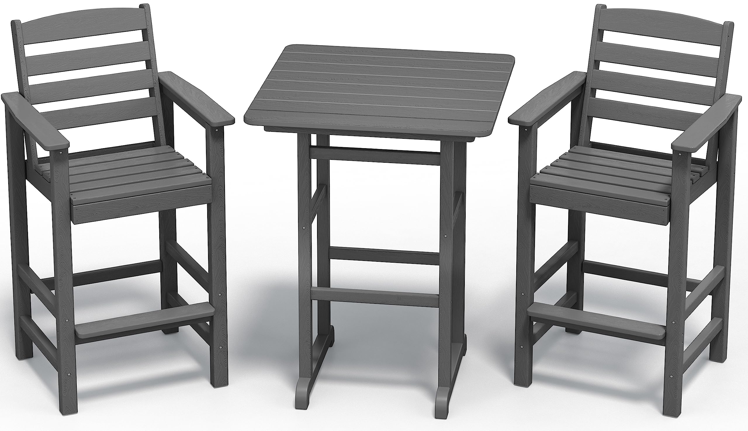 SERWALL Balcony Adirondack Chairs and Table 3 Pieces Set, Adirondack Bar Height Chairs Set of 2 and Bar Table, Outdoor Bar Stools Set, Gray