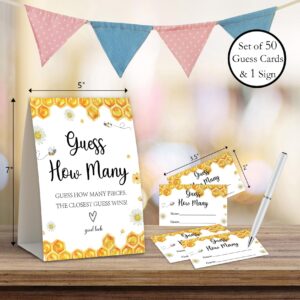 Honey Bee Shower Game,Guess How Many,Baby Shower Games,Wedding Shower Games,Baby Shower Decorations Gender Neutral,Bridal Shower Decoration,Birthday Party Game,50 guess Cards & 1 Sign -4