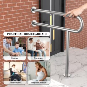 Toilet Support Rail 31.3X 31.5 Inch, Munzong Anti-Slip Satin Brushed Nickel Handicap Grab Bar for Bathroom, Stainless Steel Knurled Safety handrails with Leg for Elderly Disabled Pregnant-1.25’Tube