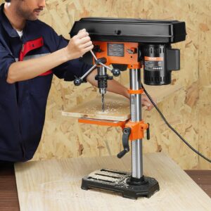 VEVOR 10 in Benchtop Drill Press, 3.2 Amp 120V, 5-Speed Cast Iron Bench Drill Press, 10 in Swing Distance 0-45° Tiltling Worktable with Work Light, Tabletop Drilling Machine for Wood Metal