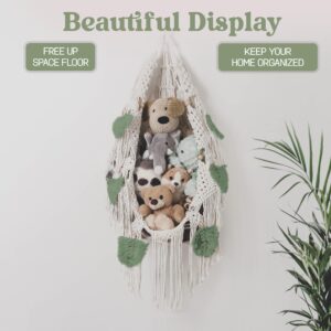 Morxy Stuffed Animal Net or Hammock - Boho Macrame Toy Hammock for Stuffed Animals - Strong Hand Woven Stuffed Animal Hammock - Easy to Install Toy Net Hammock for Stuffed Animals -Large Green