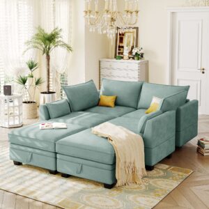 Harper & Bright Designs Large U-Shape Sectional Sofa, Modern Upholstered Sofa Couch with Removable Ottoman and Storage Seat, Convertible Sofa Bed with Reversible Chaise for Living Room, Light Green