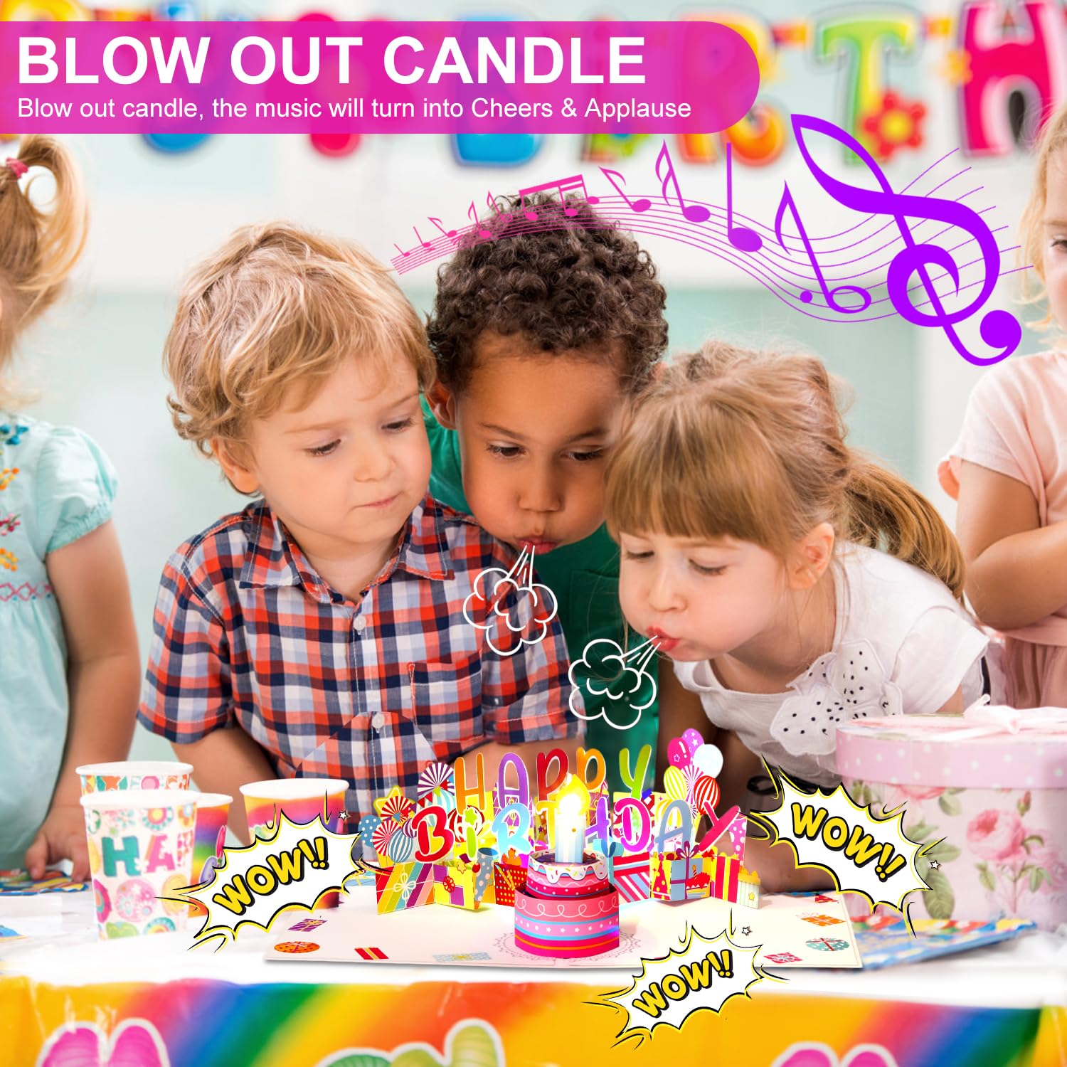 Yinqing Birthday Gift Cards, Light and Music Happy Birthday Card, 3D Pop Up Birthday Card with Blowable Candle for Women Men Kids Husband Wife Mom Dad Daughter.